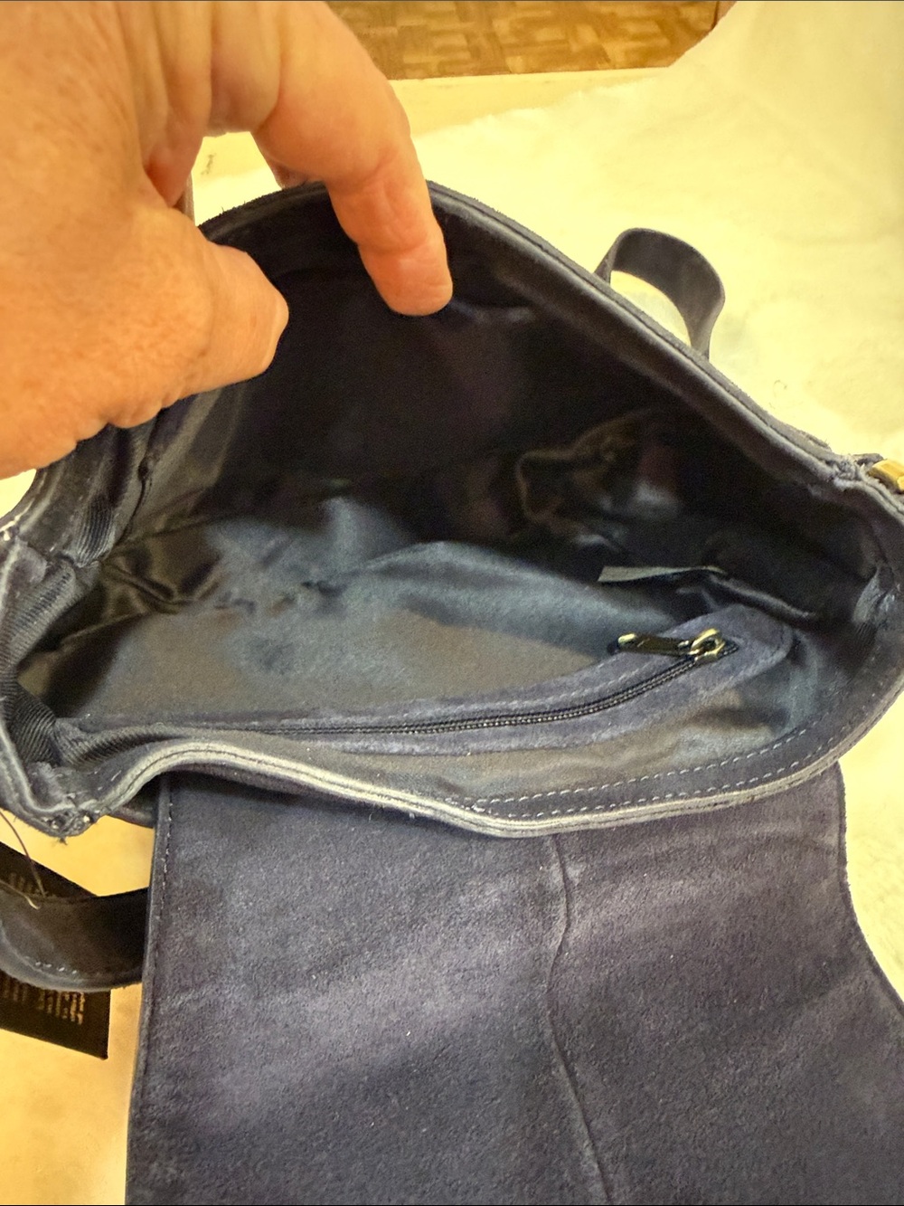 NWT - Suede Studded Flap Crossbody Bag in Navy - Picture 7 of 14
